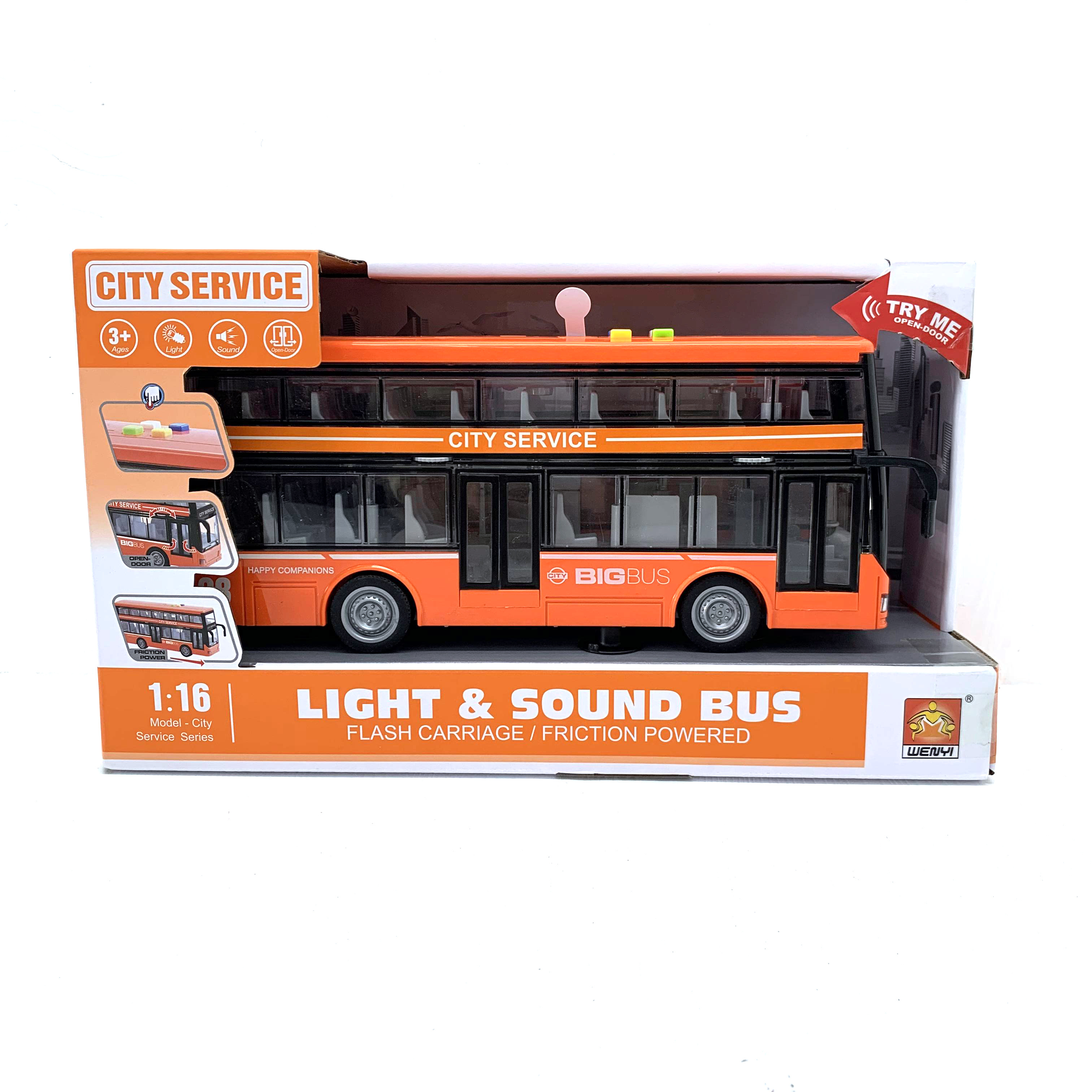 1/16 Highly Restored Friction City Mini Car Set Decker Car School Model Bus Toy for Kids  ,Door Opening, Light & Sound