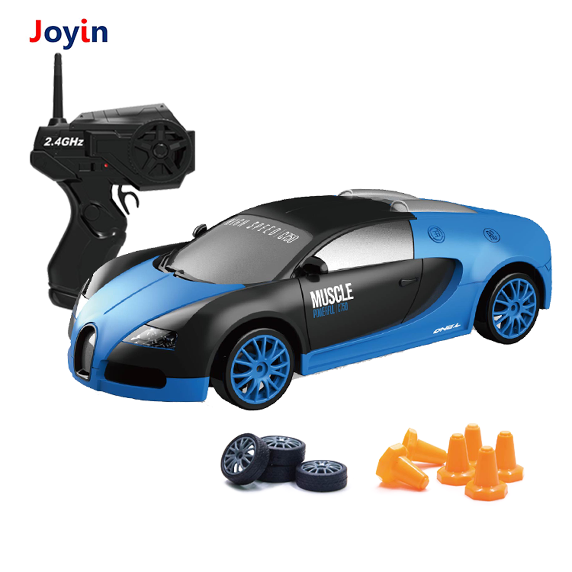 1/24 Scale Remote Control Toy Vehicle RC Drift Car Sport Racing Drifting Speed Model with LED Light and Drift Tires for Kids