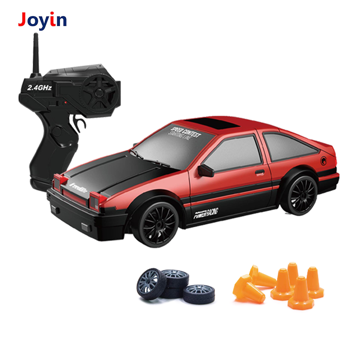 1/24 Scale Remote Control Toy Vehicle RC Drift Car Sport Racing Drifting Speed Model with LED Light and Drift Tires for Kids