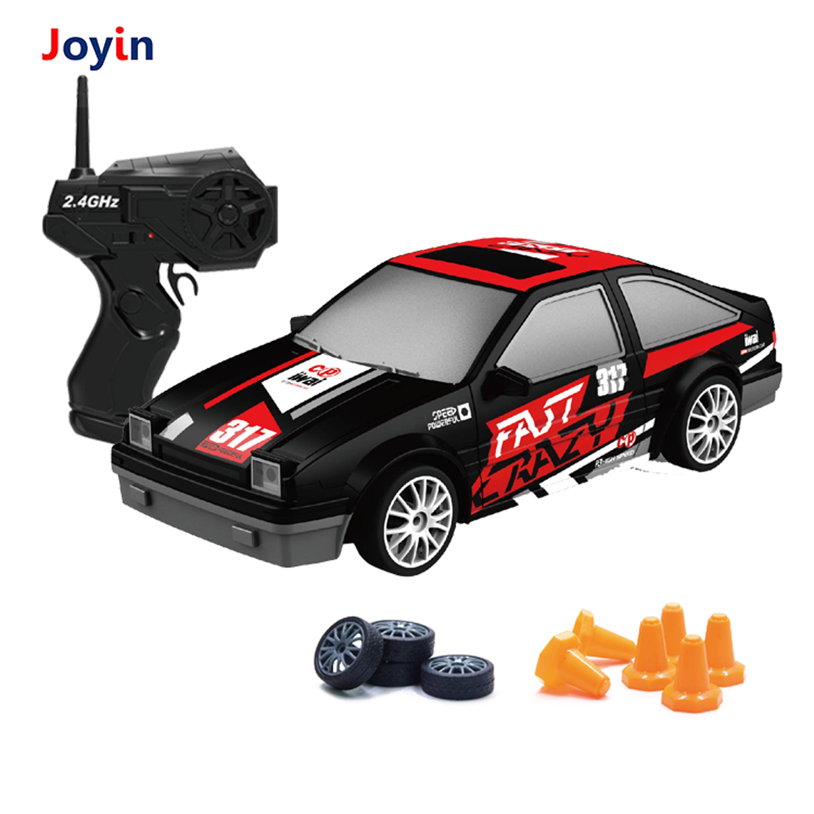 1/24 Scale Remote Control Toy Road Vehicle RC Mini Drift Car Racing Game Drifting Speed Model with LED Light and Drift Tires