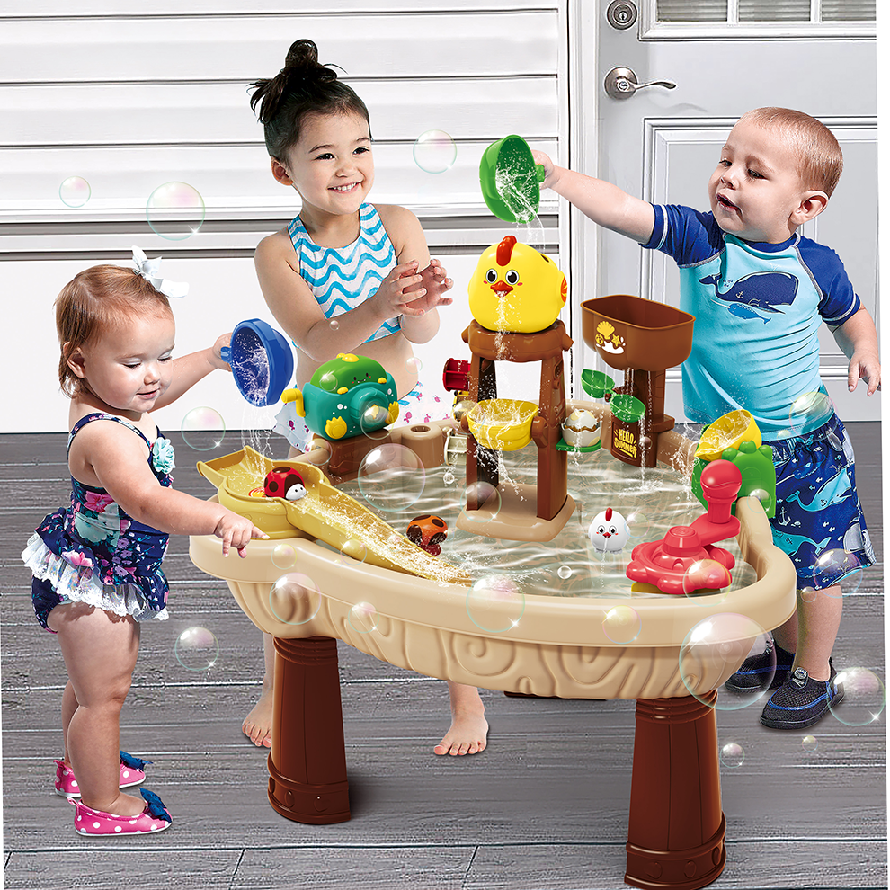 Sand Beach Table Toy w/ Umbrella & Chick Accessories Toddler Summer Outdoor Indoor Beach Water Table Play set w/ Splash Water