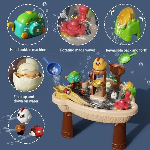 Sand Beach Table Toy w/ Umbrella & Chick Accessories Toddler Summer Outdoor Indoor Beach Water Table Play set w/ Splash Water