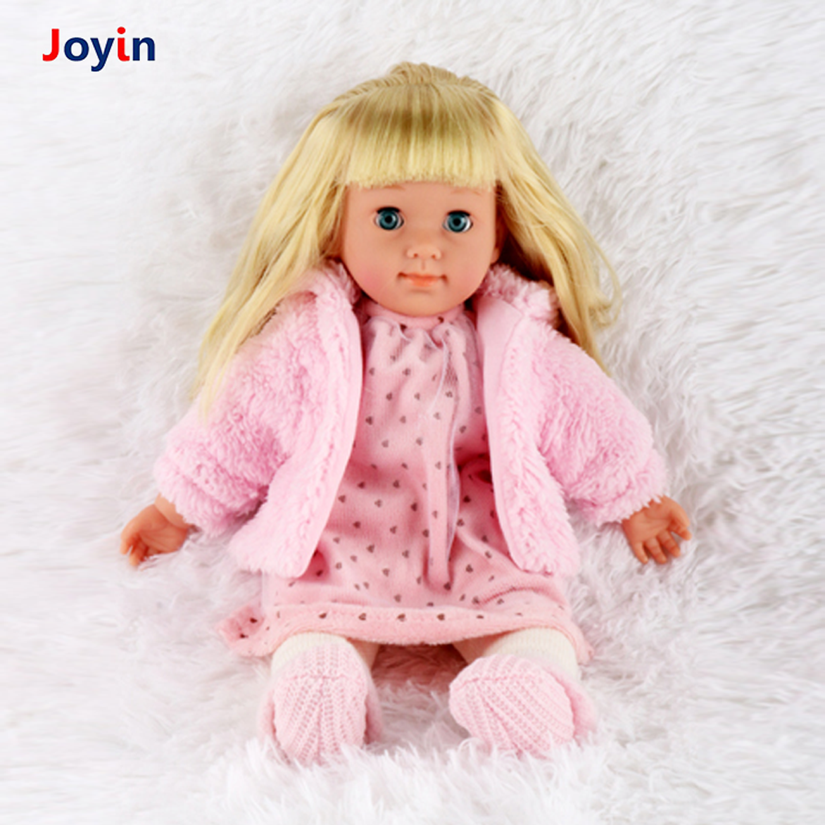 15 Inch Baby Doll Toy Girl lifelike little Silicone Doll Winter Pink Clothes Set Child Play Blinking Eyes Interactive