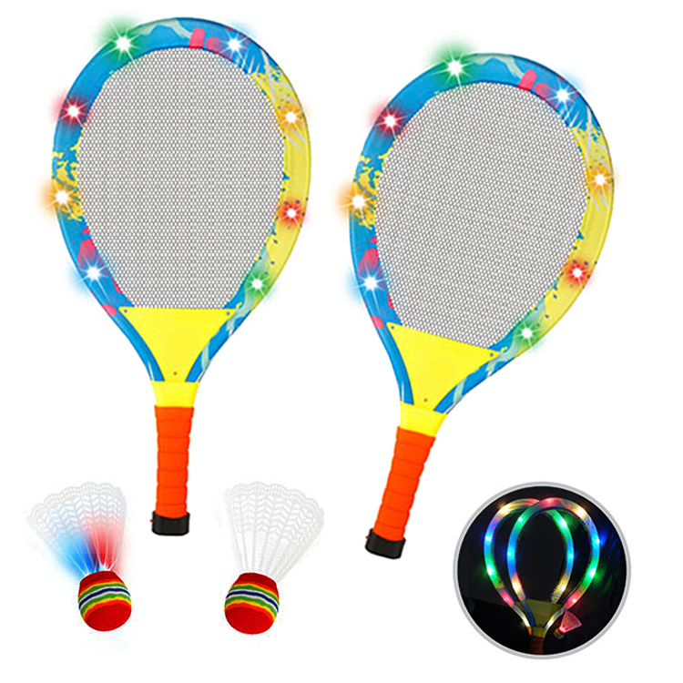 Kids Pattern Cloth Tennis Racket and Balls Flash Light Up Luminous Racquet Outdoor Children Beach Games Sports Toy Badminton