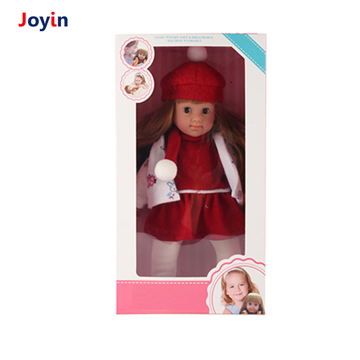 15 Inch Lifelike Baby Silicone Reborn Dolls Toy Girl Movable Child Play Red Hat, Skirt, Scarf, White Coat Clothes Blinking Eyes