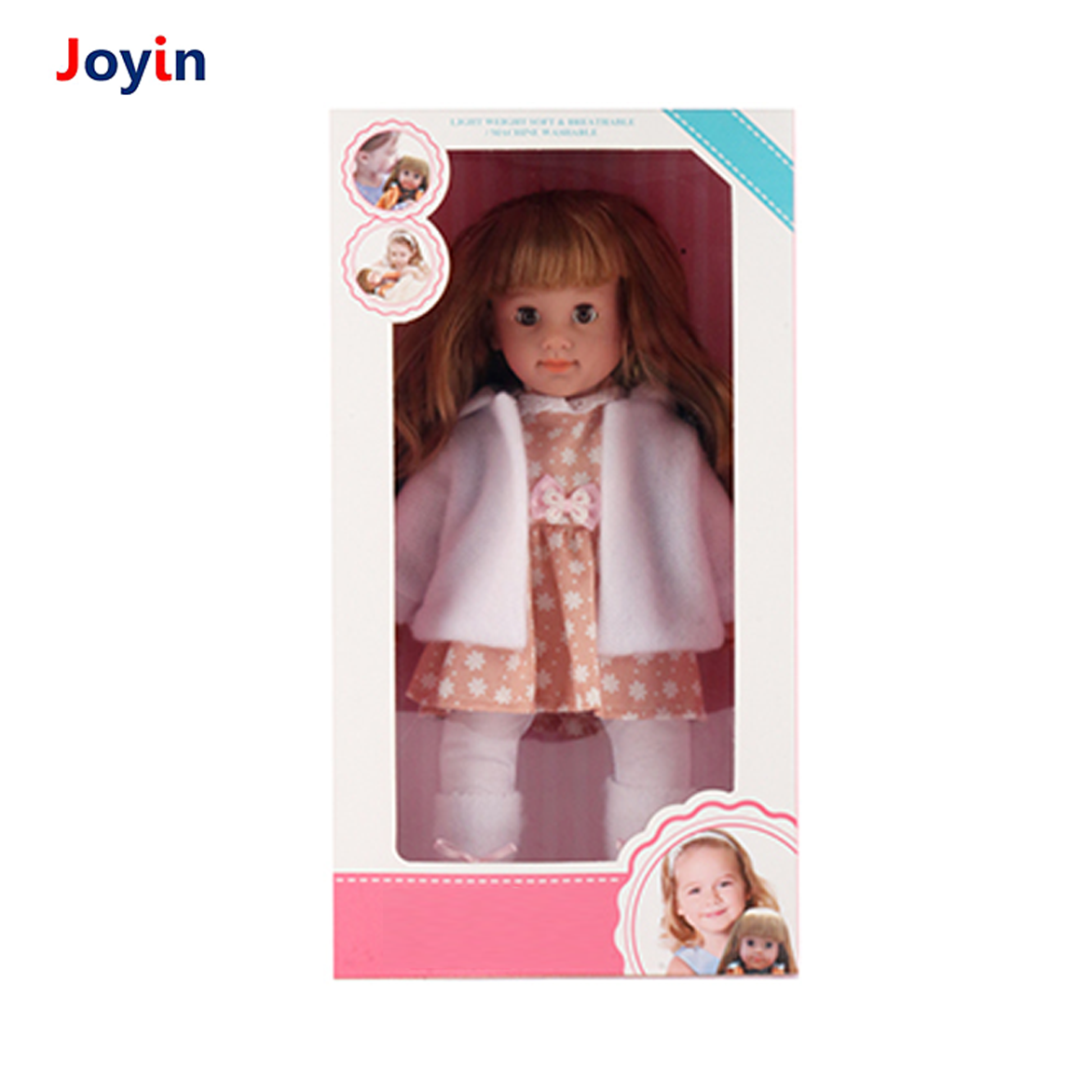 15 Inch Silicone Baby Doll Girl Movable Toy Doll Winter White Skin Long Hair Skirt Jacket Clothes Blinking Eyes for Children