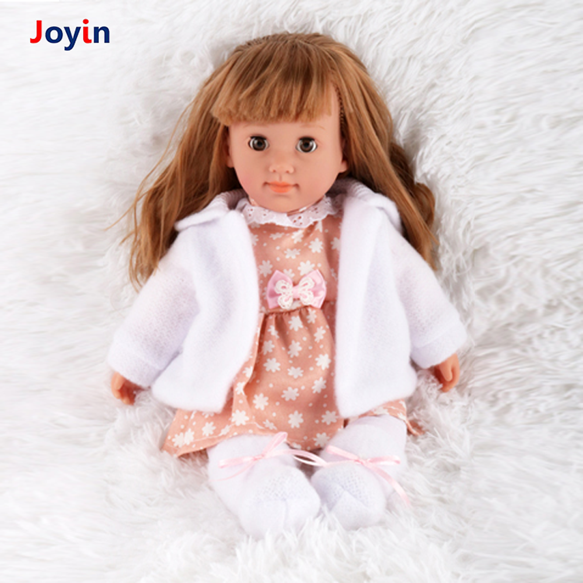 15 Inch Silicone Baby Doll Girl Movable Toy Doll Winter White Skin Long Hair Skirt Jacket Clothes Blinking Eyes for Children