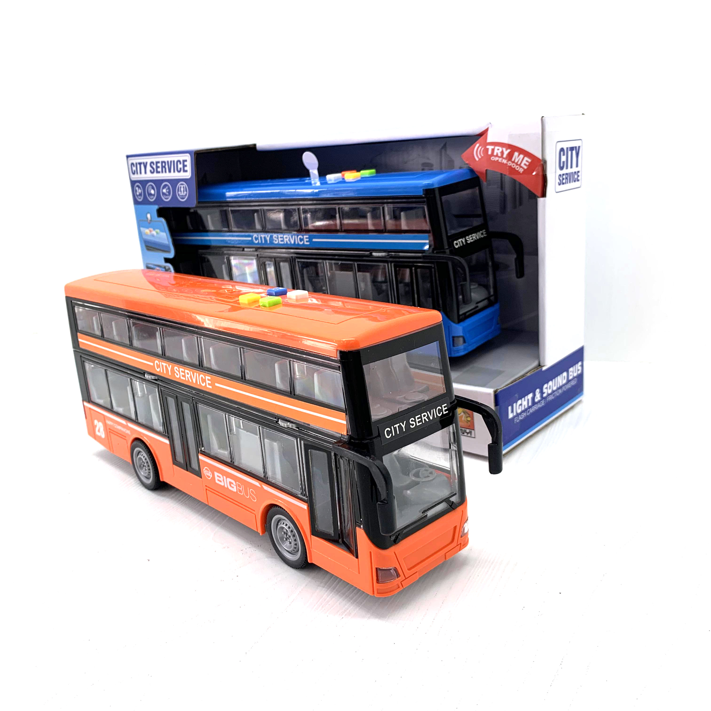 1/16 Highly Restored Friction City Mini Car Set Decker Car School Model Bus Toy for Kids  ,Door Opening, Light & Sound