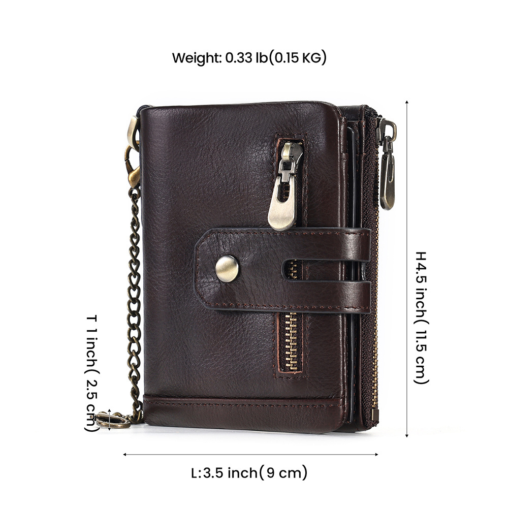 DUJIANG Genuine Leather Male Purse with Zip Coin Pocket Card Holder Wallets Small Slim RFID Cowhide Leather Wallet Men