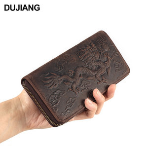 DUJIANG Men's Vintage Shoulder Handbag Genuine Leather Large Capacity Long Wallet Multicard Portable Clutch Bag for Men