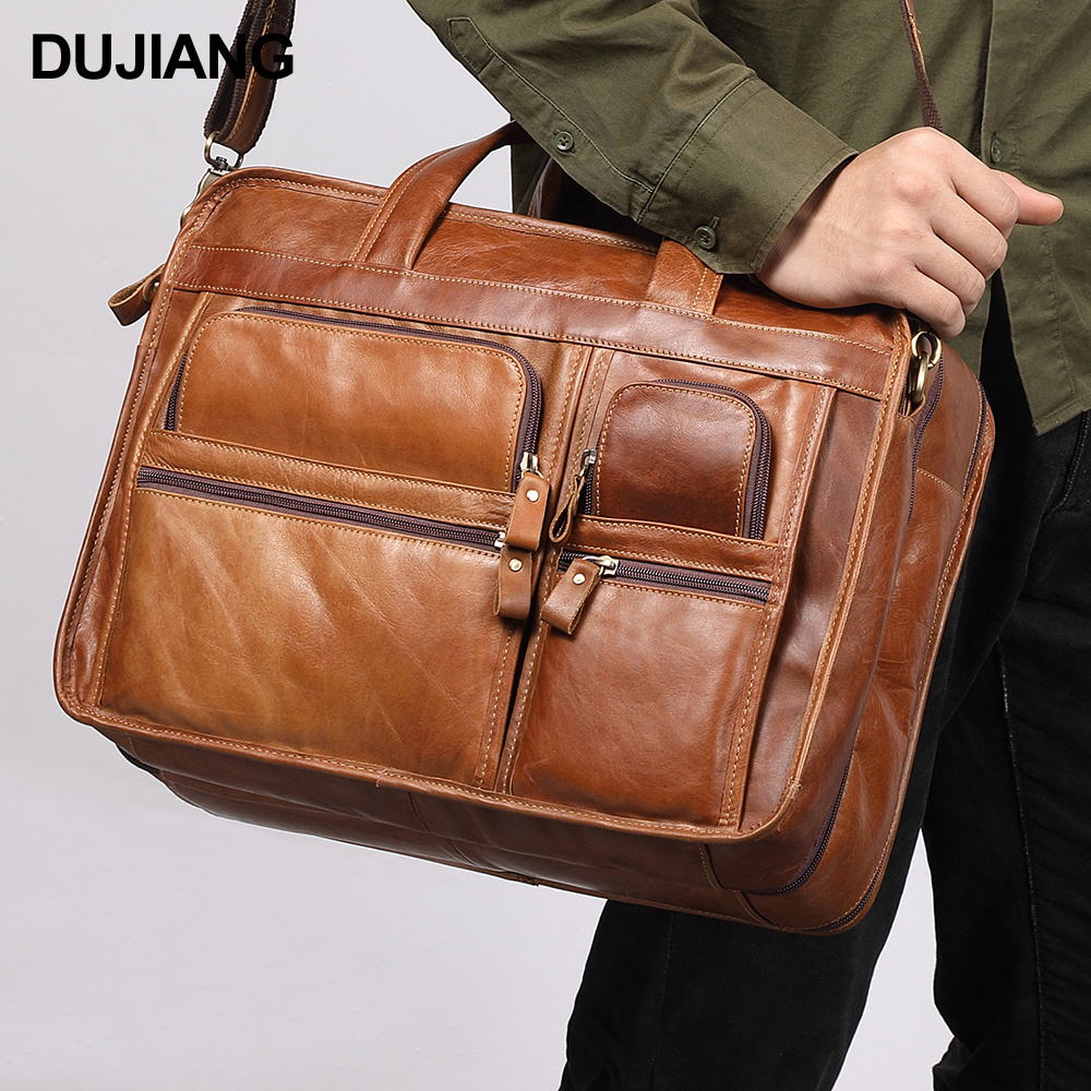 Wholesale Vintage Mens Briefcases Business Genuine Leather Bag Laptop Briefcase Bag For Men Office Shoulder Handbag Messenger