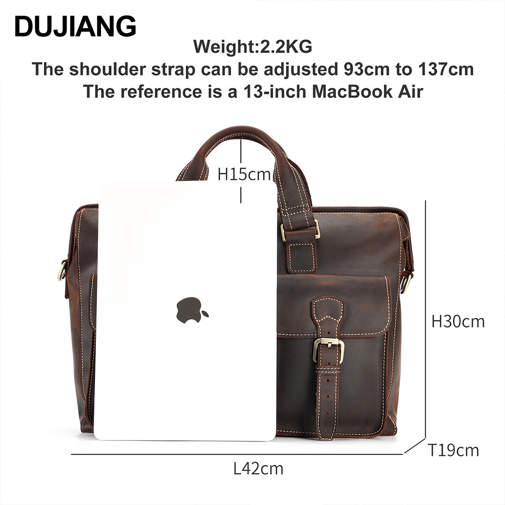 Customizable Men's Briefcases Crazy Horse Leather Business Laptop Handbags Bag For Man cowhide Leather Bags Men Briefcase