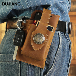 Vintage Crazy Horse Leather Multipurpose Waist Bags Outdoor Men's Cell Phone Holsters Case Cigarette Pouch Belt Bag