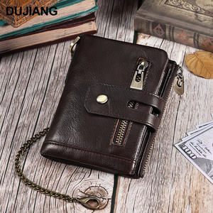 DUJIANG Genuine Leather Male Purse with Zip Coin Pocket Card Holder Wallets Small Slim RFID Cowhide Leather Wallet Men