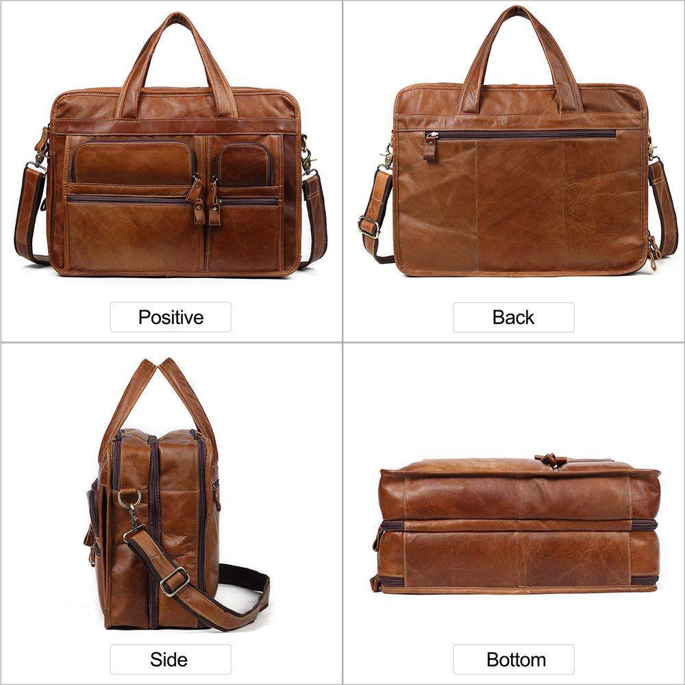 Wholesale Vintage Mens Briefcases Business Genuine Leather Bag Laptop Briefcase Bag For Men Office Shoulder Handbag Messenger