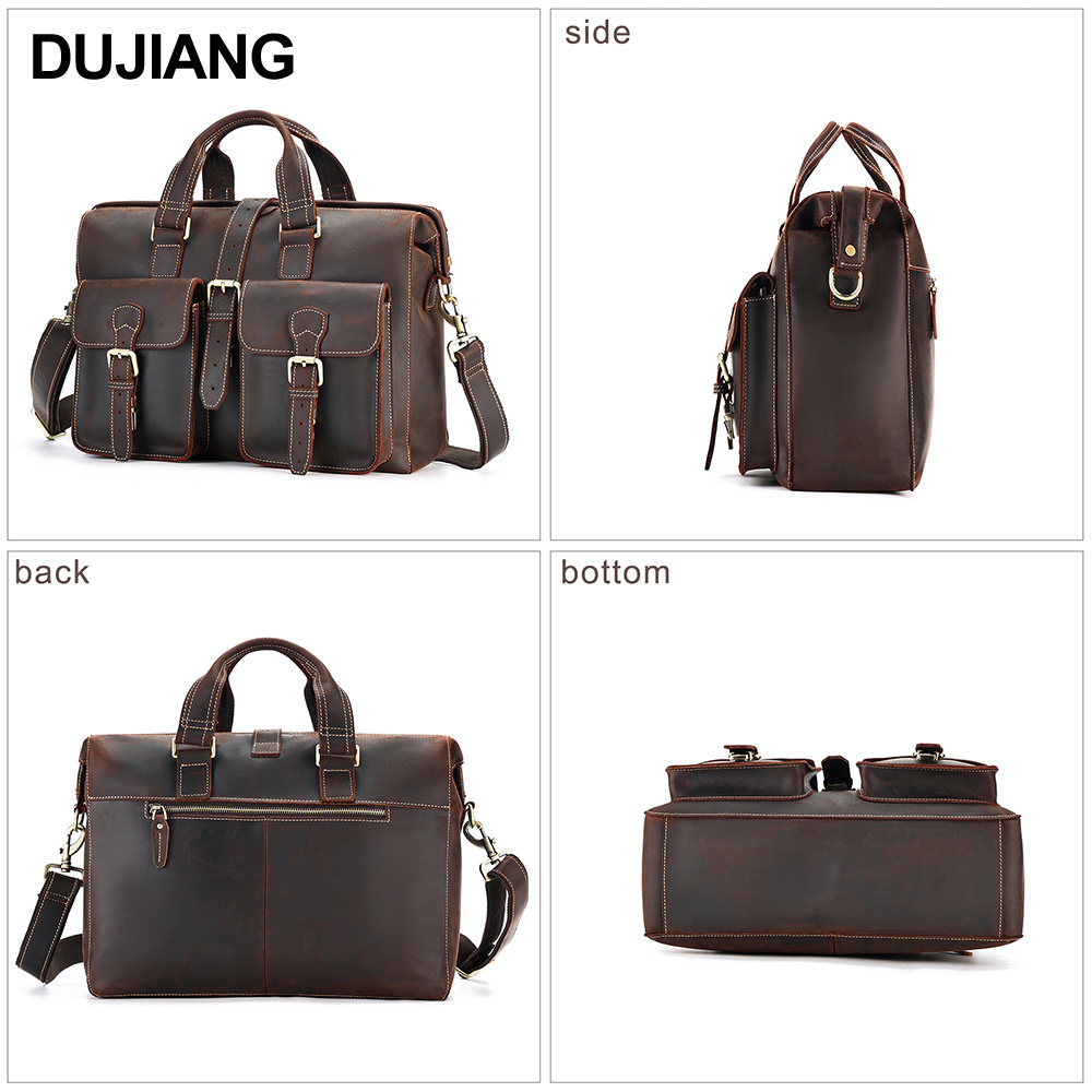 Customizable Men's Briefcases Crazy Horse Leather Business Laptop Handbags Bag For Man cowhide Leather Bags Men Briefcase