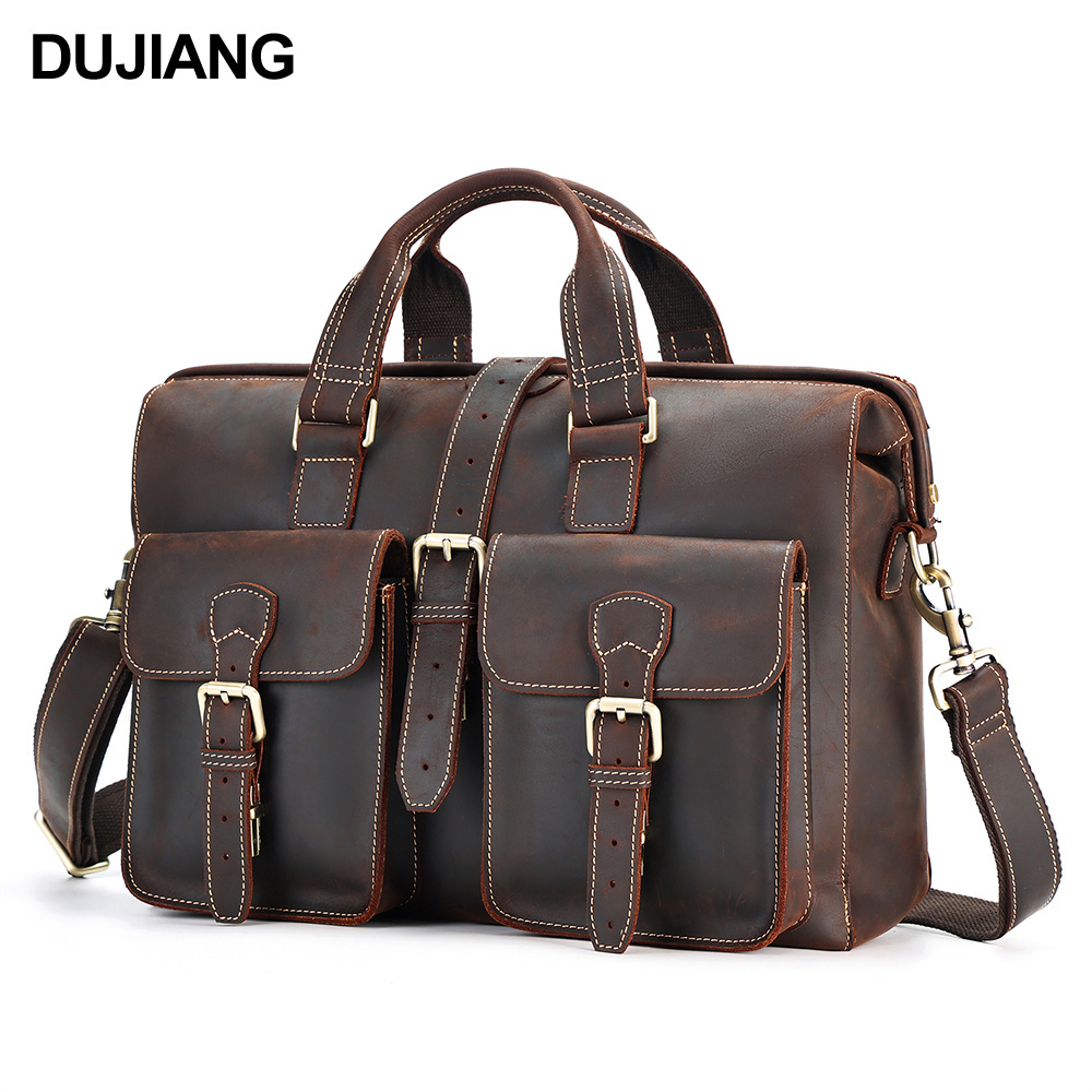 Customizable Men's Briefcases Crazy Horse Leather Business Laptop Handbags Bag For Man cowhide Leather Bags Men Briefcase