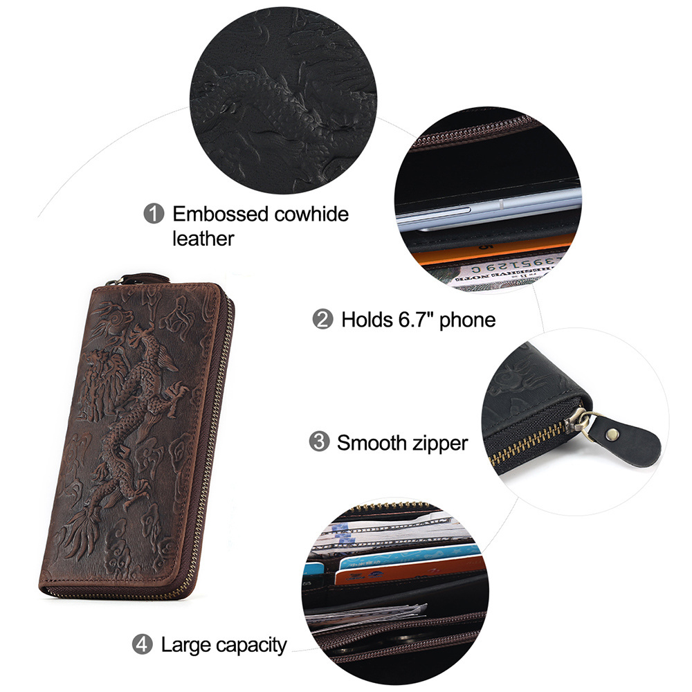 DUJIANG Men's Vintage Shoulder Handbag Genuine Leather Large Capacity Long Wallet Multicard Portable Clutch Bag for Men