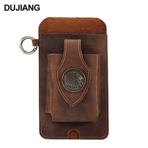 Vintage Crazy Horse Genuine Leather Waist Bag Men Anti-Theft Multipurpose Outdoor Cell Phone Holster Case Cigarette Pouch Belt