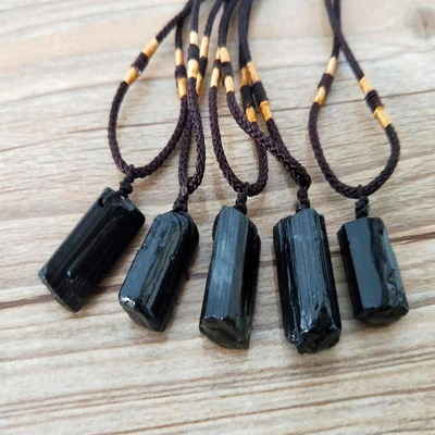 Natural Black Tourmaline Pendant Necklace Raw Tourmaline Gemstone Rough Yoga Spiritual Healing Meditation Necklace for Women