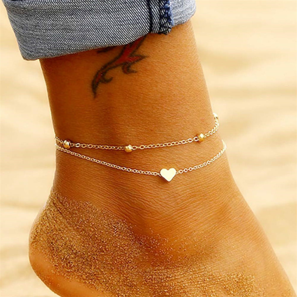 Wholesale price heart charm stainless steel anklets statement gold plated cuban anklet for women Christmas jewelry gift