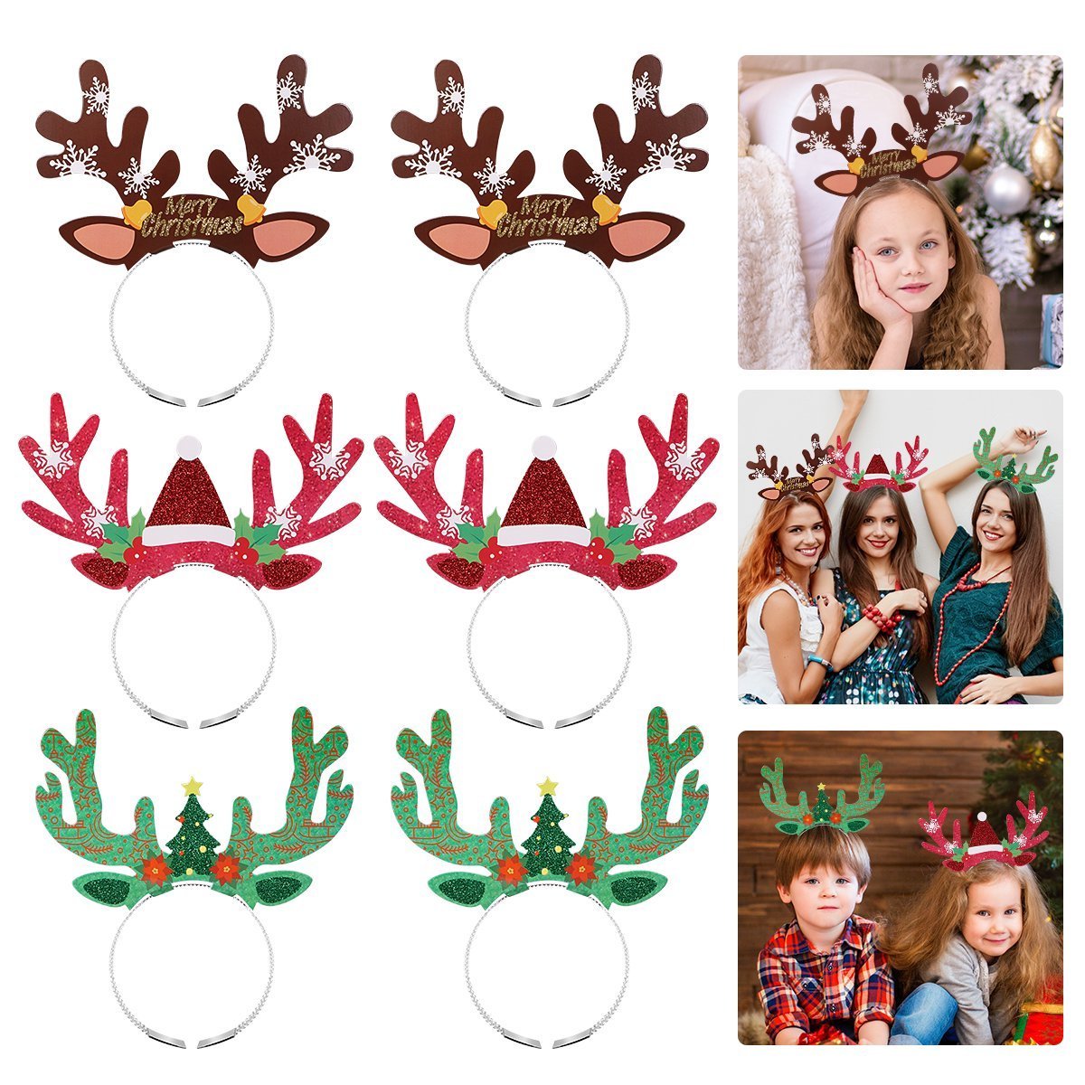 Christmas Headbands Parties Favors Decoration Supplies Xmas Gift Photo Booth Xmas Tree Snowman Reindeer Antlers Santa Hat