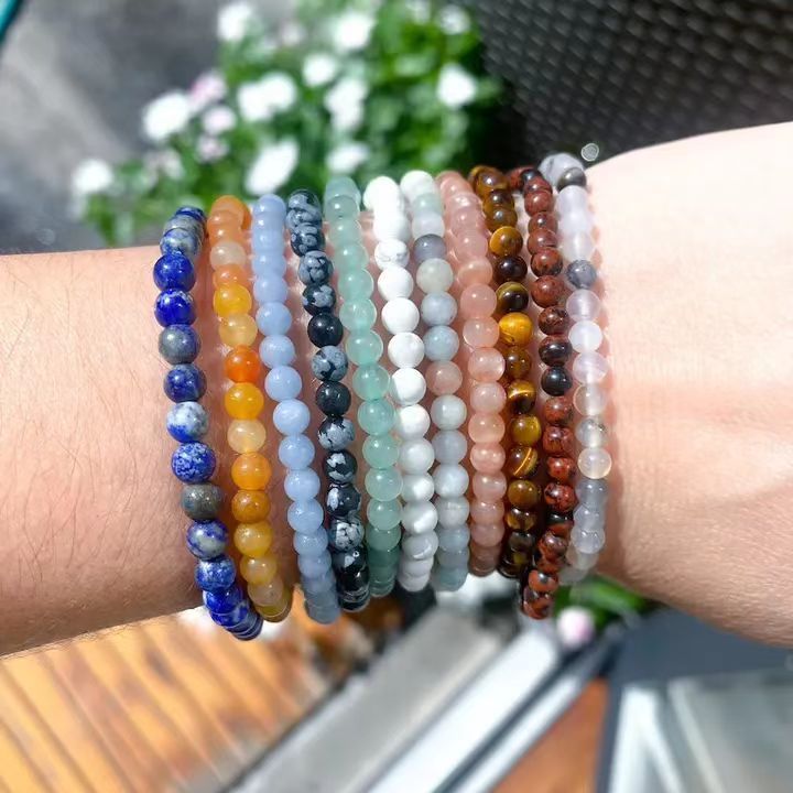 Tiny 4mm Natural Stone Bracelet  Healing Crystal Fengshui Precious Gemstone Thin Small Beaded Bracelet for Women Men