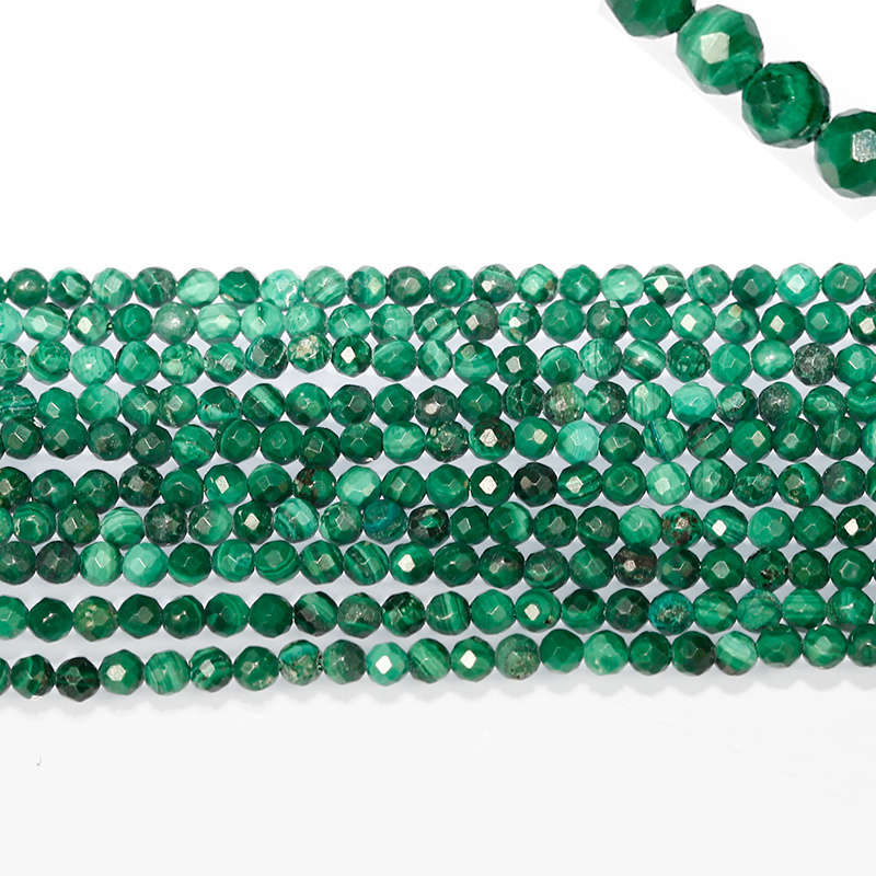 Natural Round Small Size Stone Loose Beads Micro Faceted 3mm Malachite Gemstone Beads for Necklace Jewelry Making 2mm - 4mm