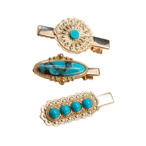 Metal Hair Clips Bobby Pin Turquoise Metal Hairpin Western Squash Blossom Gemstone Hair Clips Gift Set With Card