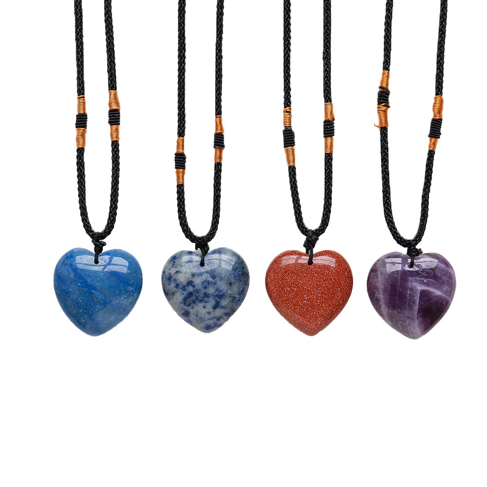 3CM Thick Heart Necklaces for Men Women Heart Stone Jewelry Necklace Adjustable Rope Pendant Love Necklace Gifts