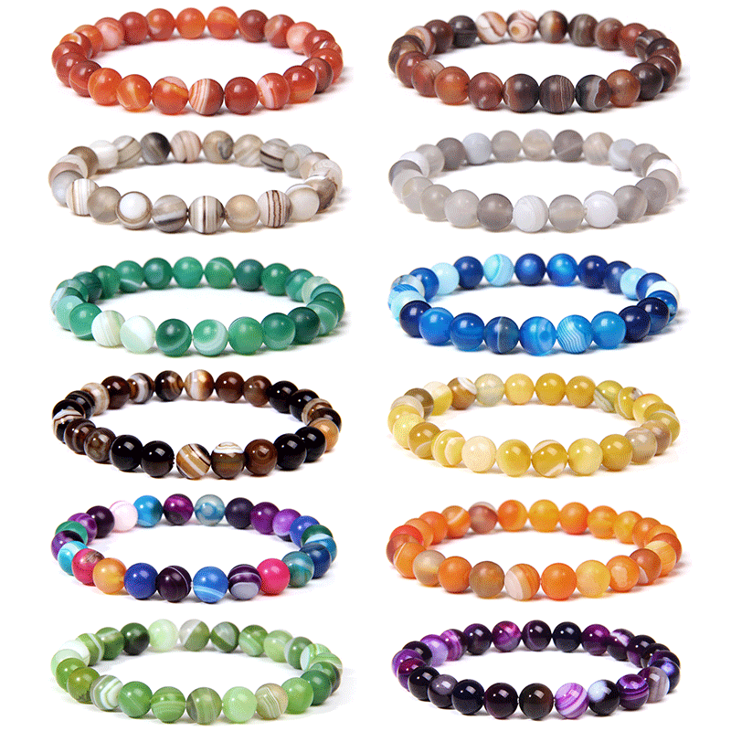 8mm Feng Shui Gemstone Assorted Genuine Natural Crystal Agate Jade Tiger Eye Rose Quartz Elastic Stone Bead Bracelet Men Women