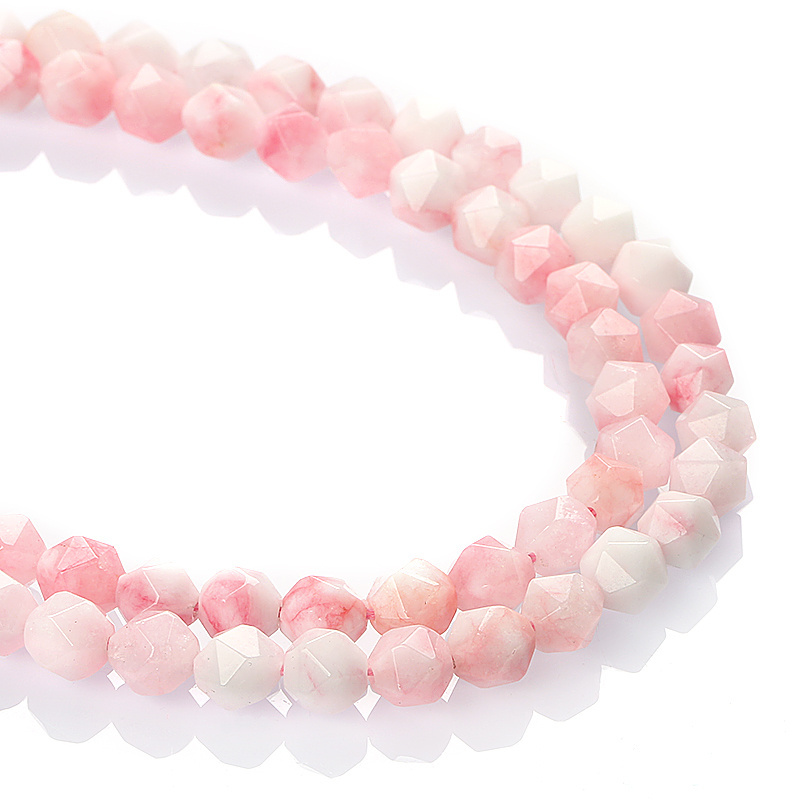 Wholesale Diamond Faceted Beads, Pink Dyed Jade Bead, Loose Gemstone Beads for Jewelry Making