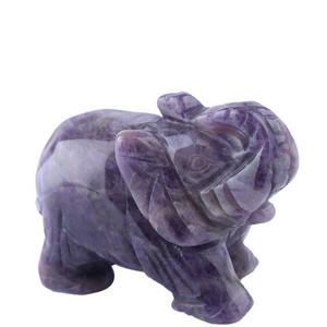 Elephant Crystals Decor Pocket Polished 1.5" and 2" Natural Stone Statue Cute Hand-Carved Sculpture Office Room Desk Decor