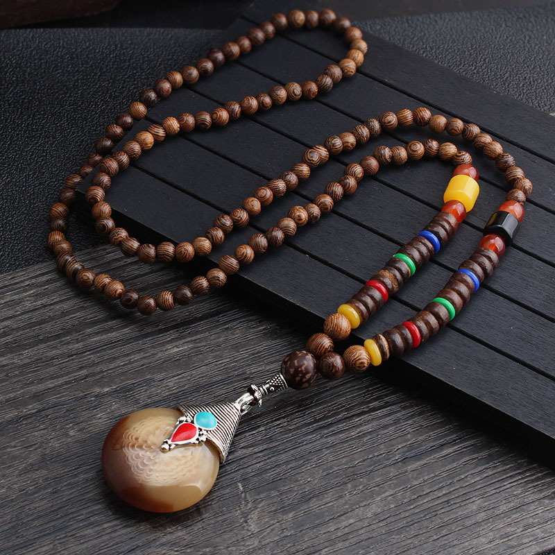 Wholesale boho jewelry Men Vintage Nepal necklace Religion Tribal Wood Beads jewelry handmade long boho beaded necklace women