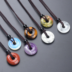 20mm Circle Donut Crystals Necklace Chakra Stone Lucky Donuts Charm Protection Quartz Pendant Necklaces for Men Women Ad