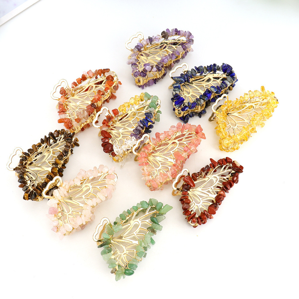 Hair Claw Clip Wire Wrap Amethyst Crystal Chips for Handmade Clam Hair Accessories Gold Metal Nonslip Hair Clip for Women Girls