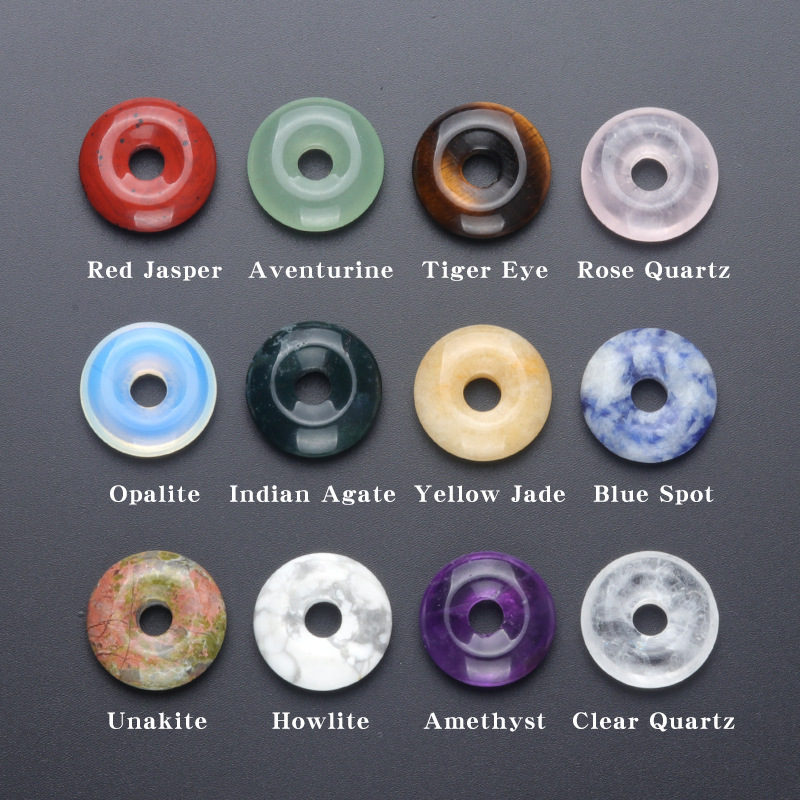 20mm Circle Donut Crystals Necklace Chakra Stone Lucky Donuts Charm Protection Quartz Pendant Necklaces for Men Women Ad