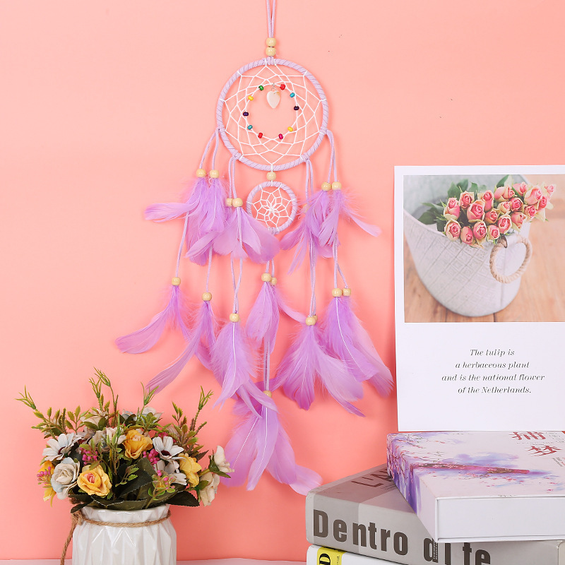 Nice Pink Dream Catchers Room Decor for Girls Handmade Feather Wall Decor with Lights Home Ornaments Craft Gift for Bedroom