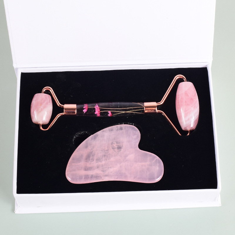 Healing gemstone rose quartz Gua Sha set jade Roller Anti Aging Face Massager Muscle Relaxing Relieve Wrinkles Skin Care Tool