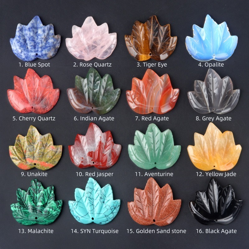 Natural Stone Pendants Maple Leaf Shape Healing Crystal Agate Stone Pendant Necklaces For Women Men Gifts