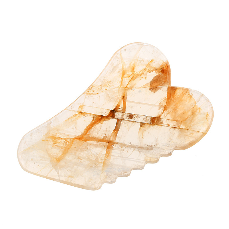 Gua Sha Citrine Quartz Jade Stone Massage Tools for Face Skincare Facial Body Acupuncture Relieve Muscle Tensions Less Puffiness