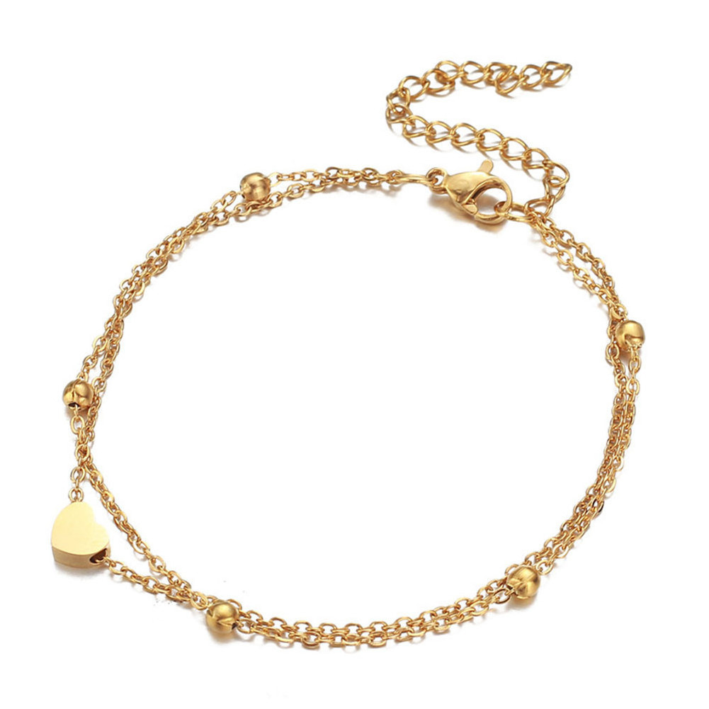 Wholesale price heart charm stainless steel anklets statement gold plated cuban anklet for women Christmas jewelry gift