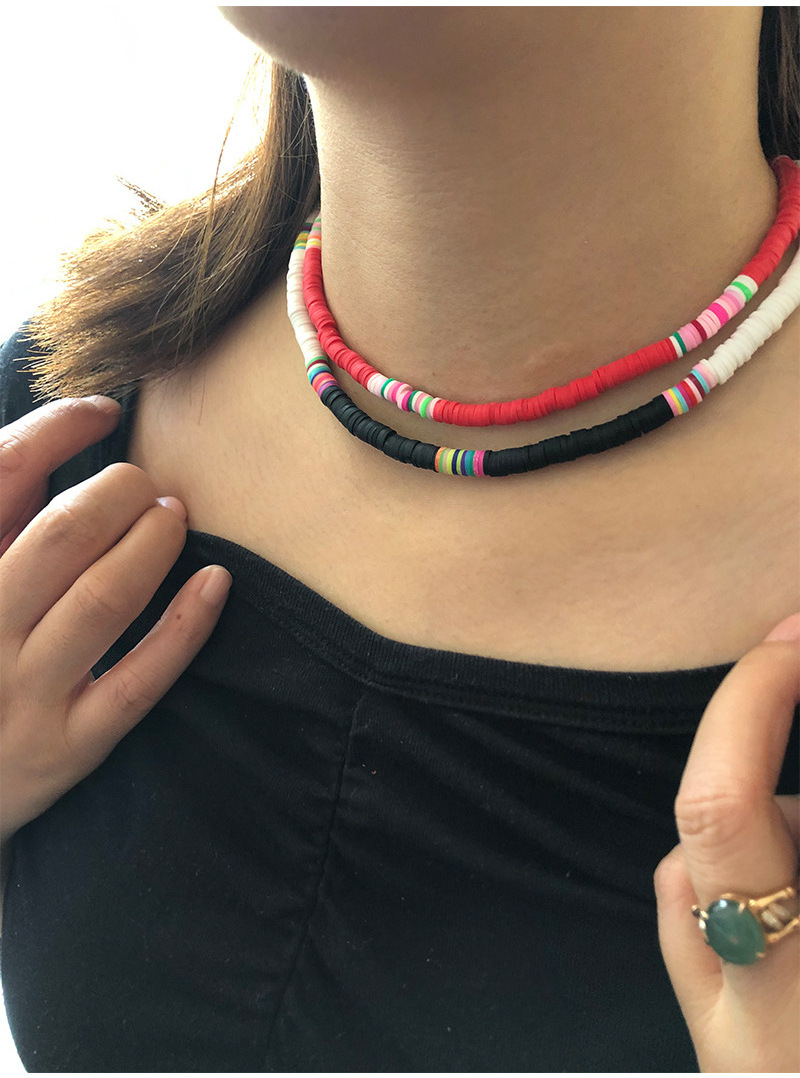 Boho Polymer Clay Choker Necklace Colorful African Vinyl Disc Beads Necklace Summer Beach Heishi Necklaces for Women Girls