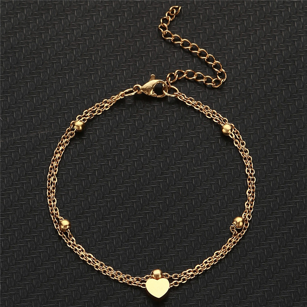 Wholesale price heart charm stainless steel anklets statement gold plated cuban anklet for women Christmas jewelry gift