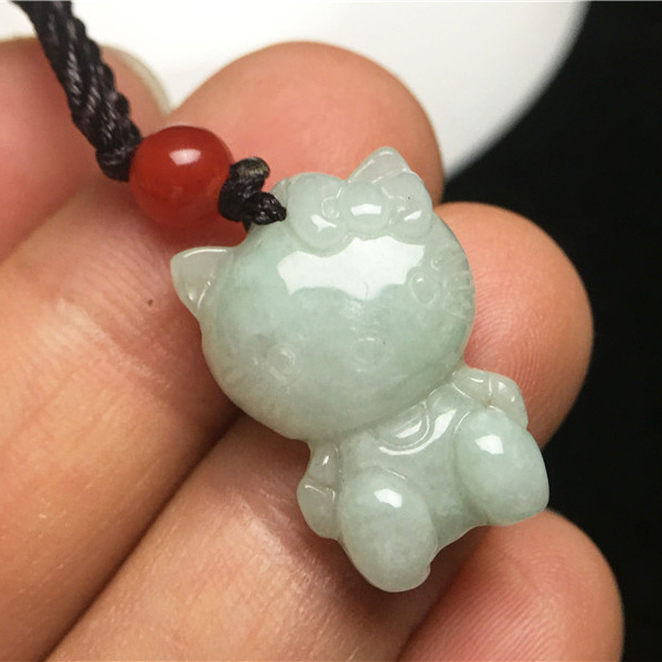 Natural Crystal Healing Quartz Jade Stone Jewelry Gemstone Hello Kitty Cat Pendant Stone Carving for DIY Necklace Jewelry Making