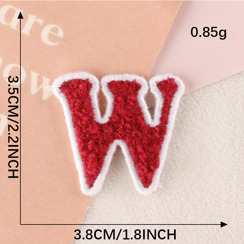 Wholesale Small Atroceruleous Letter W Red Clothing Accessories No Glue Towel Chenille Embroidery Patches