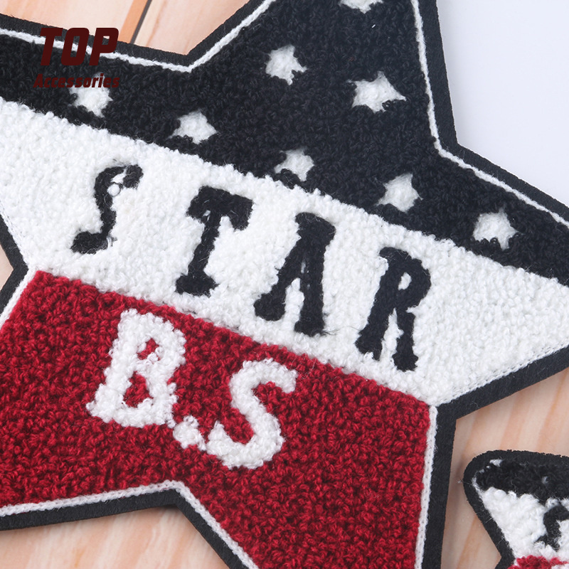 No Glue Stock Cotton Star Wholesale Chenille Ready To Ship Heat Press Sticky Patches