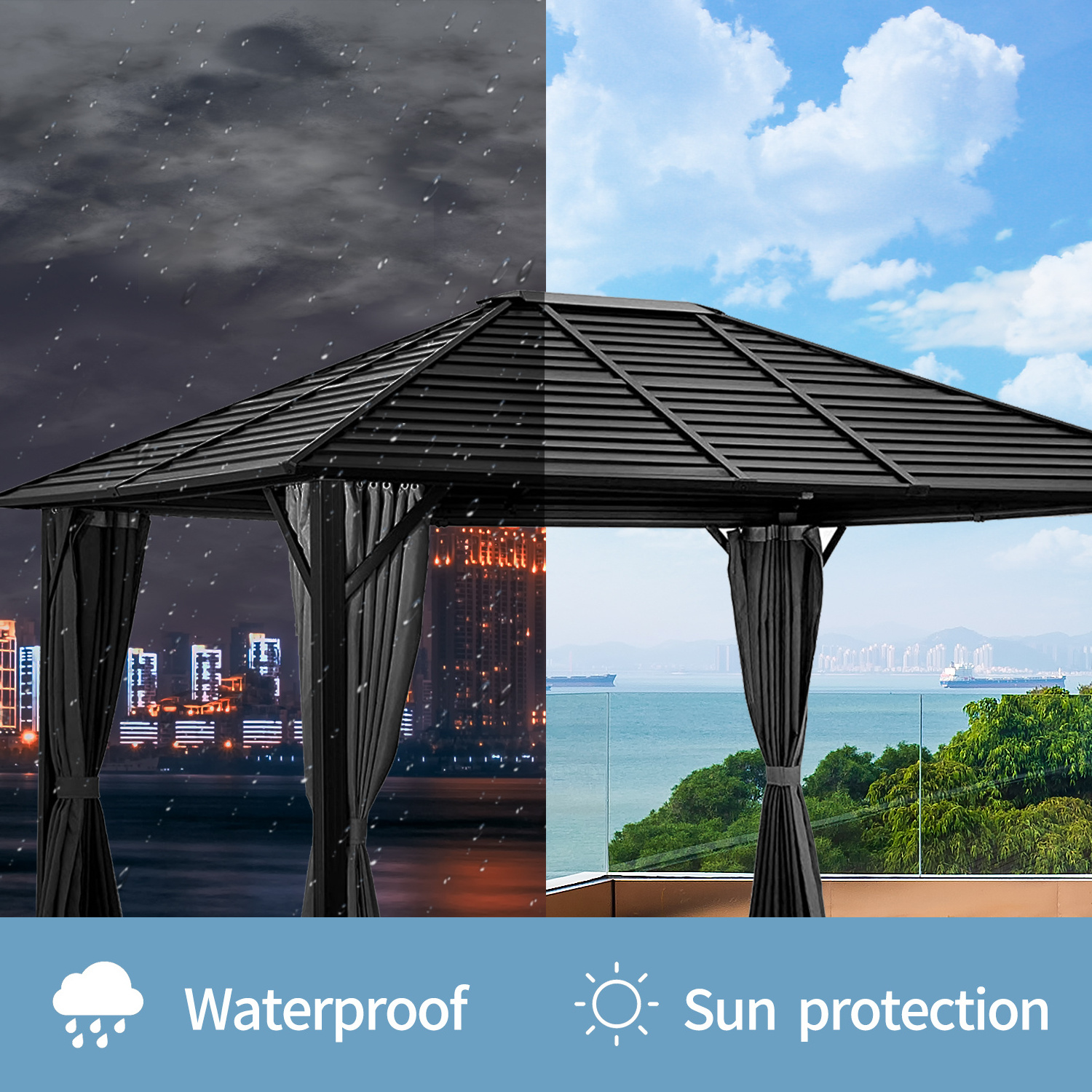 10*12ft.Hardtop Gazebo Canopy with Galvanized Steel Roof Permanent Pavilion Outdoor Gazebo with Netting