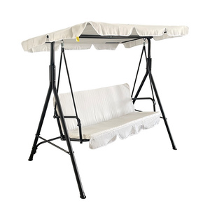 3-Seat Patio Swing Chair with Adjustable Canopy, Outdoor Porch Swing with Durable Steel Frame for Patio, Garden