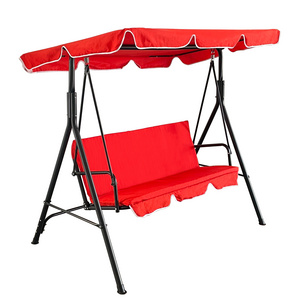 3-Seat Outdoor Porch Swing, Patio Swing Chair with Adjustable, garden Swings Chair with Removable Cushions for Backyard, Red